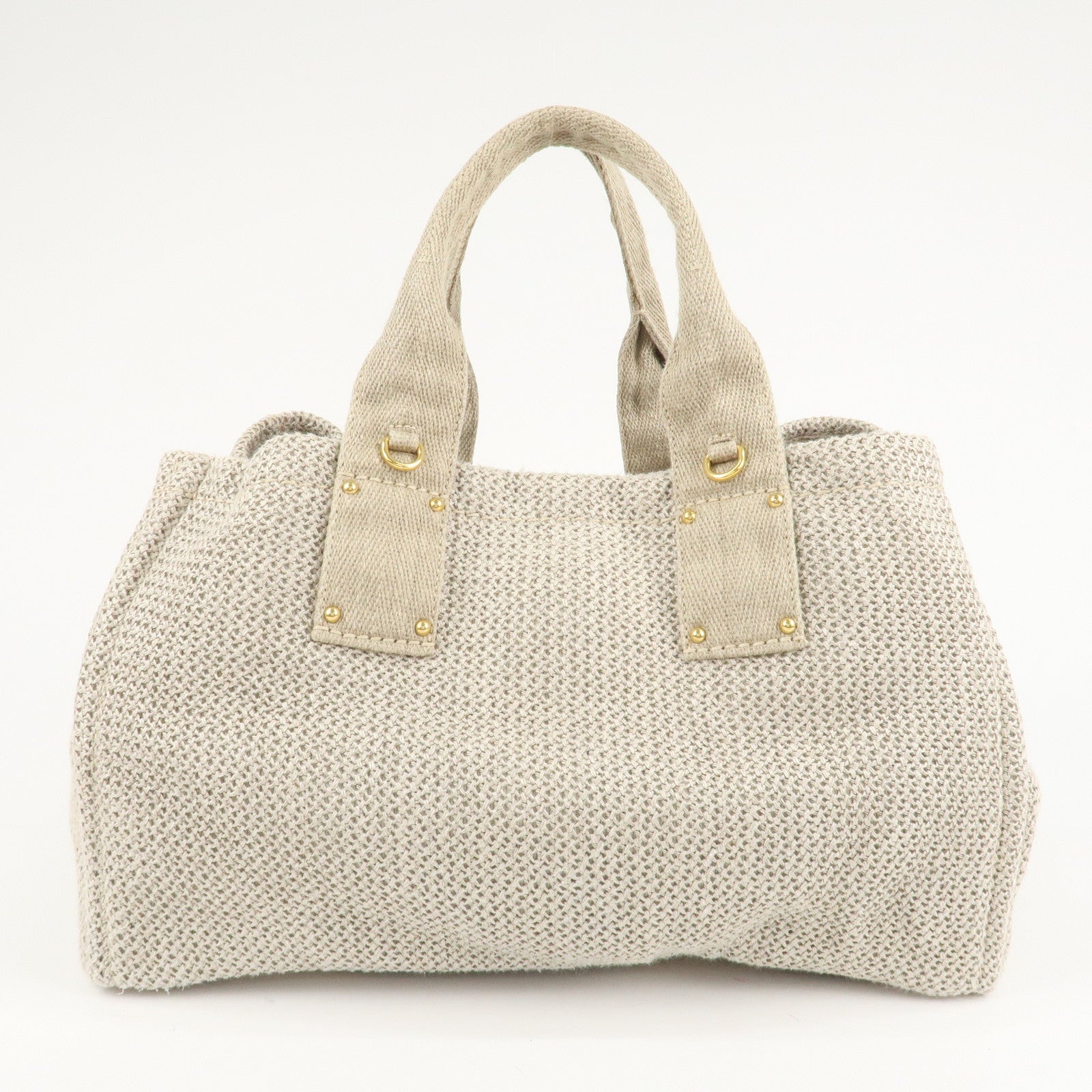 PRADA Logo Canapa Linen Canvas 2Way Tote Bag Shoulder Bag