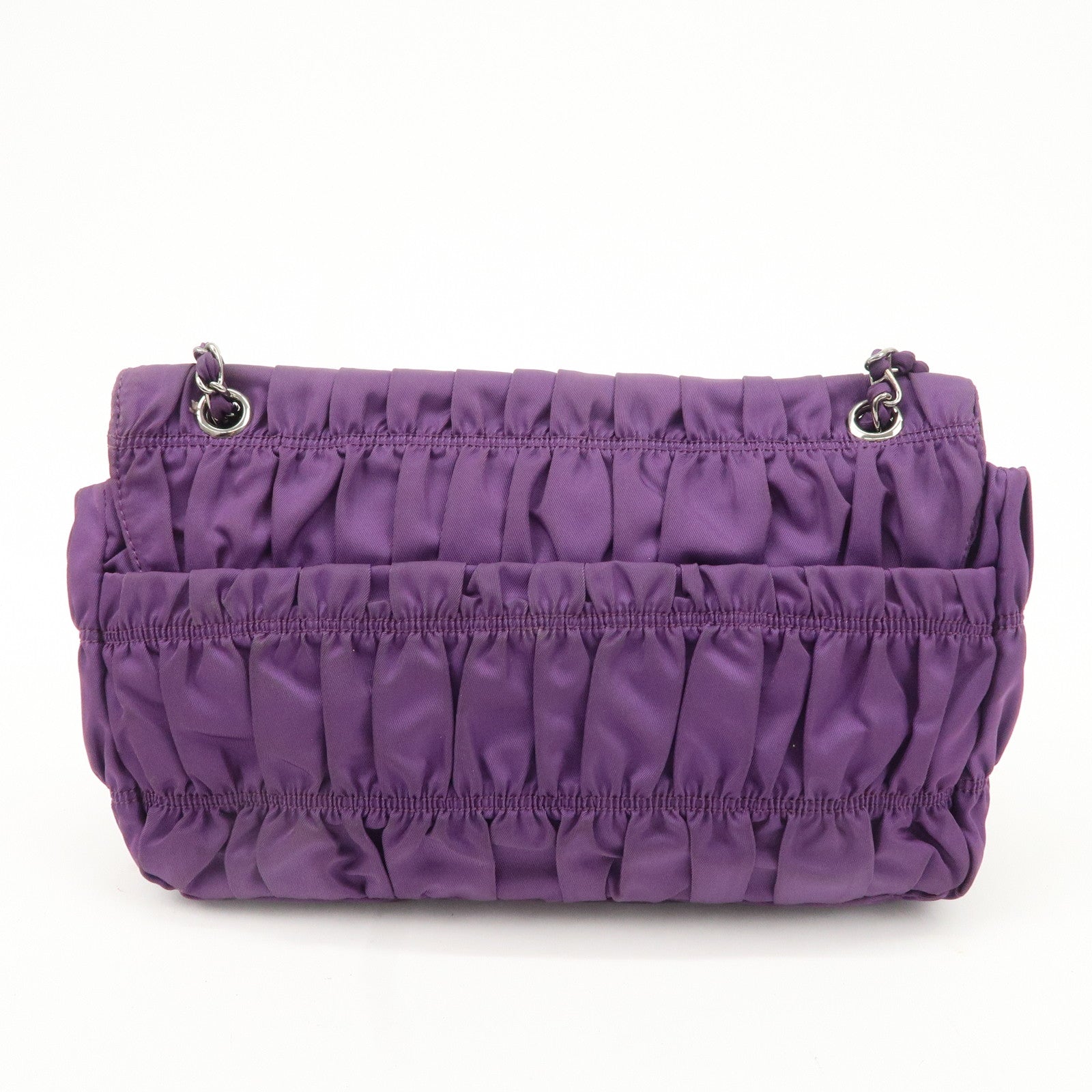 PRADA Nylon Leather Gathered Shoulder Bag Purple
