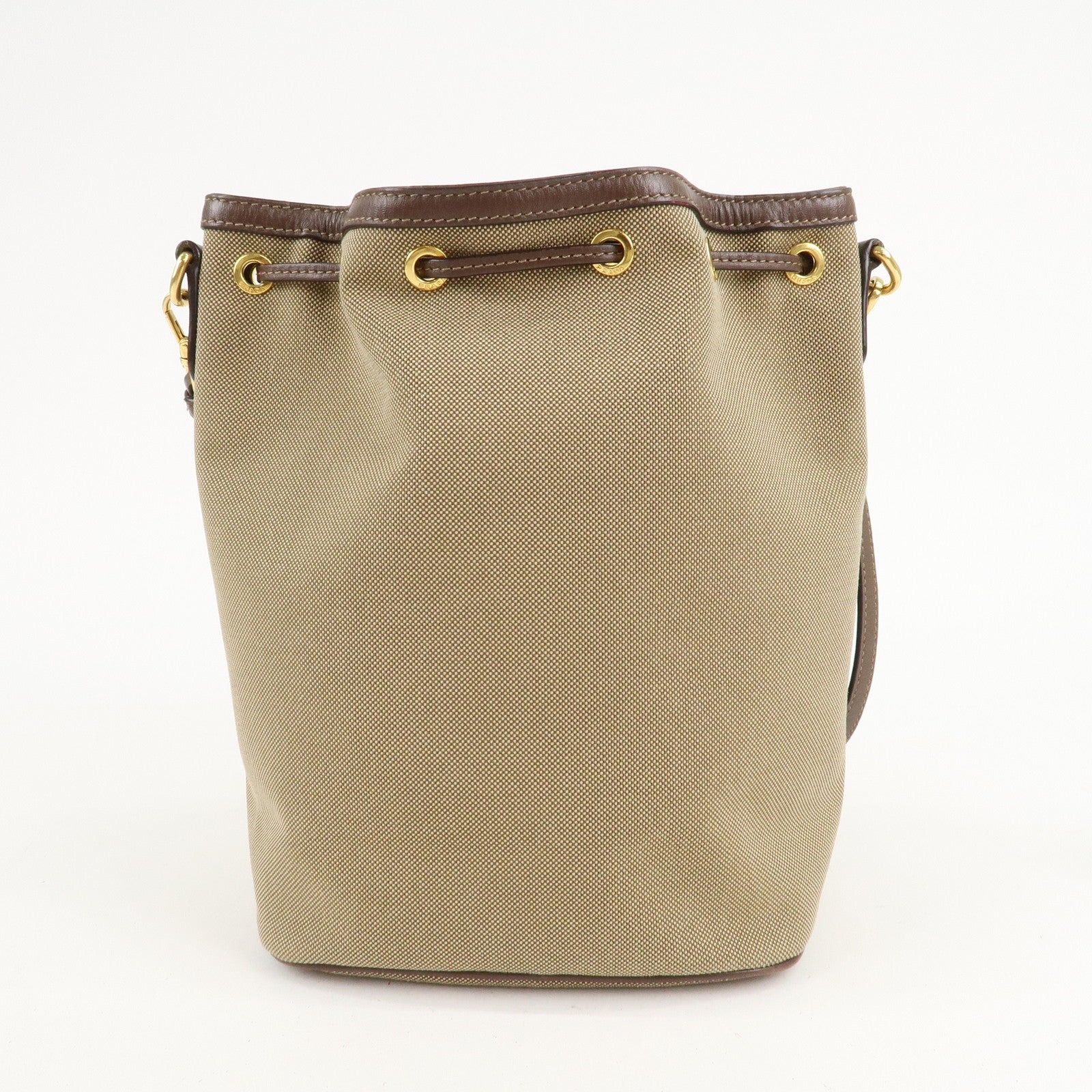 PRADA Logo Jacquard Leather Drawstring Shoulder Bag Beige
