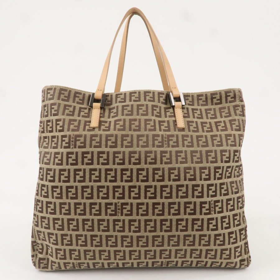 FENDI Zucchino Canvas Leather Tote Bag Beige Brown | Studio Nafay