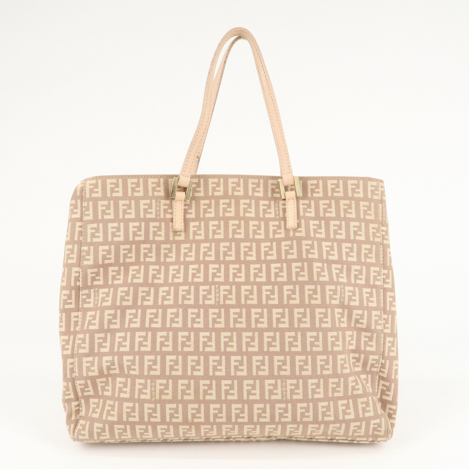 FENDI Zucchino Canvas Leather Tote Bag Pink Beige