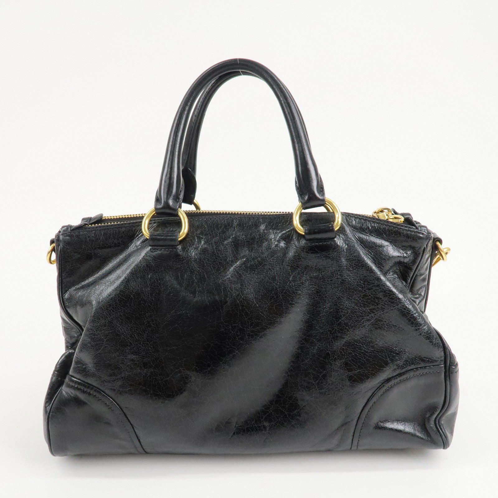 PRADA Leather 2Way Hand Bag Shoulder Bag Black