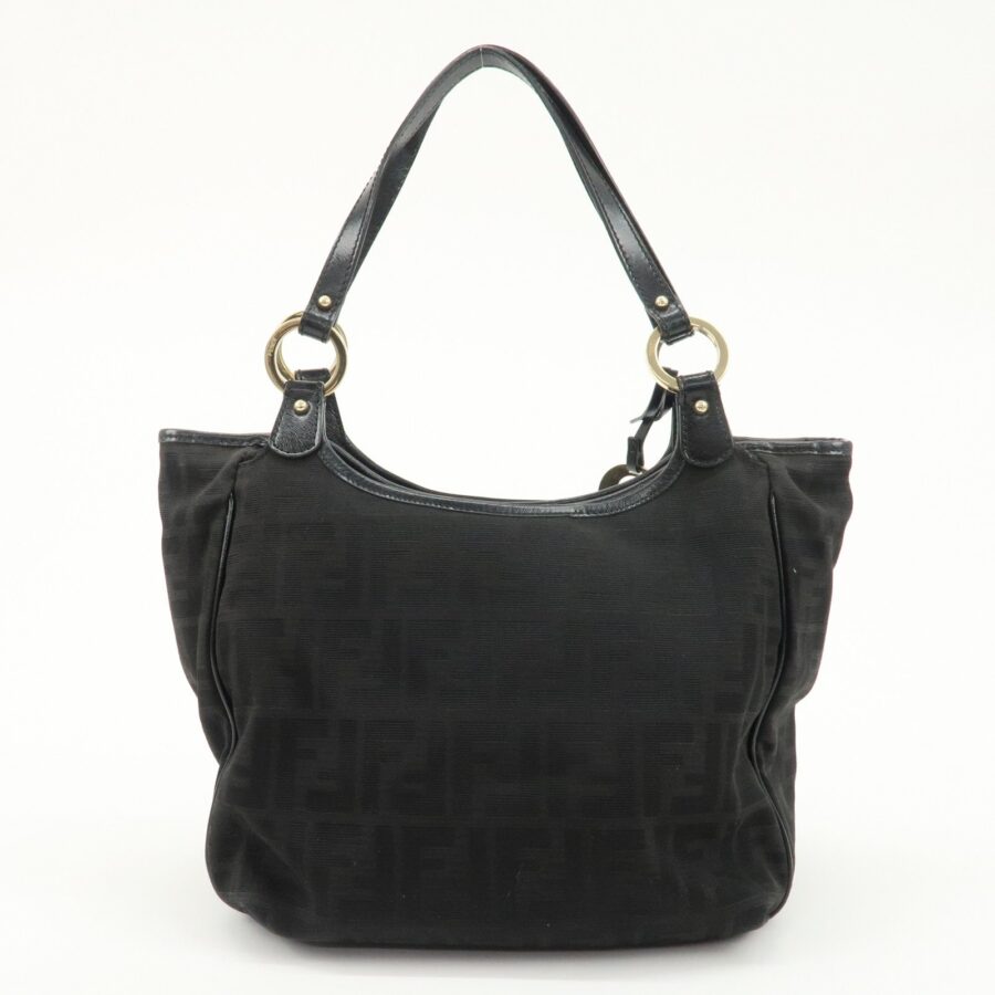 FENDI Zucca Canvas Leather Tote Bag Hand Bag Black | Studio Nafay