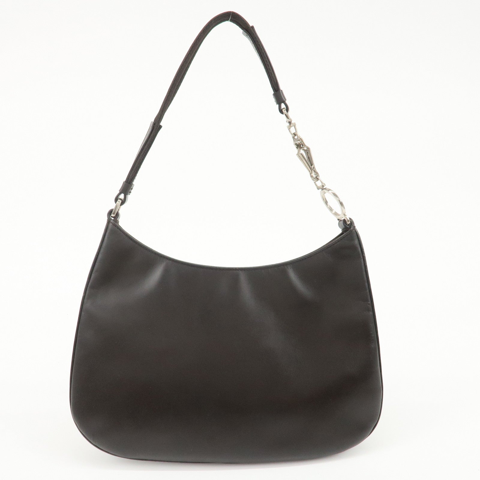 PRADA Leather Cleo Shoulder Bag Dark Brown
