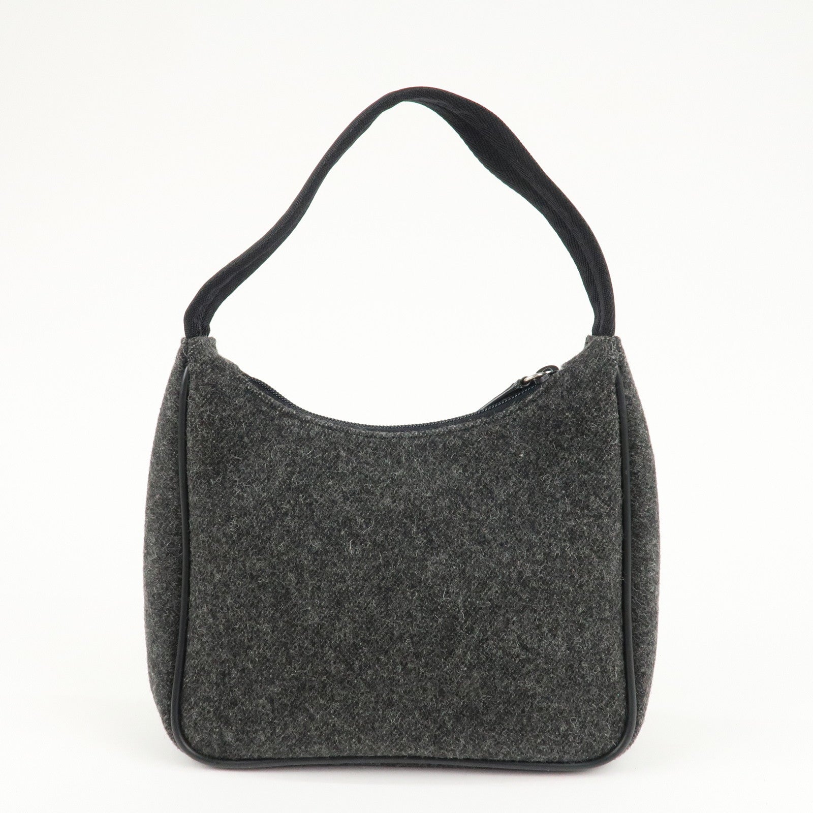 PRADA Felt Leather Shoulder Bag Hand Bag Gray Black