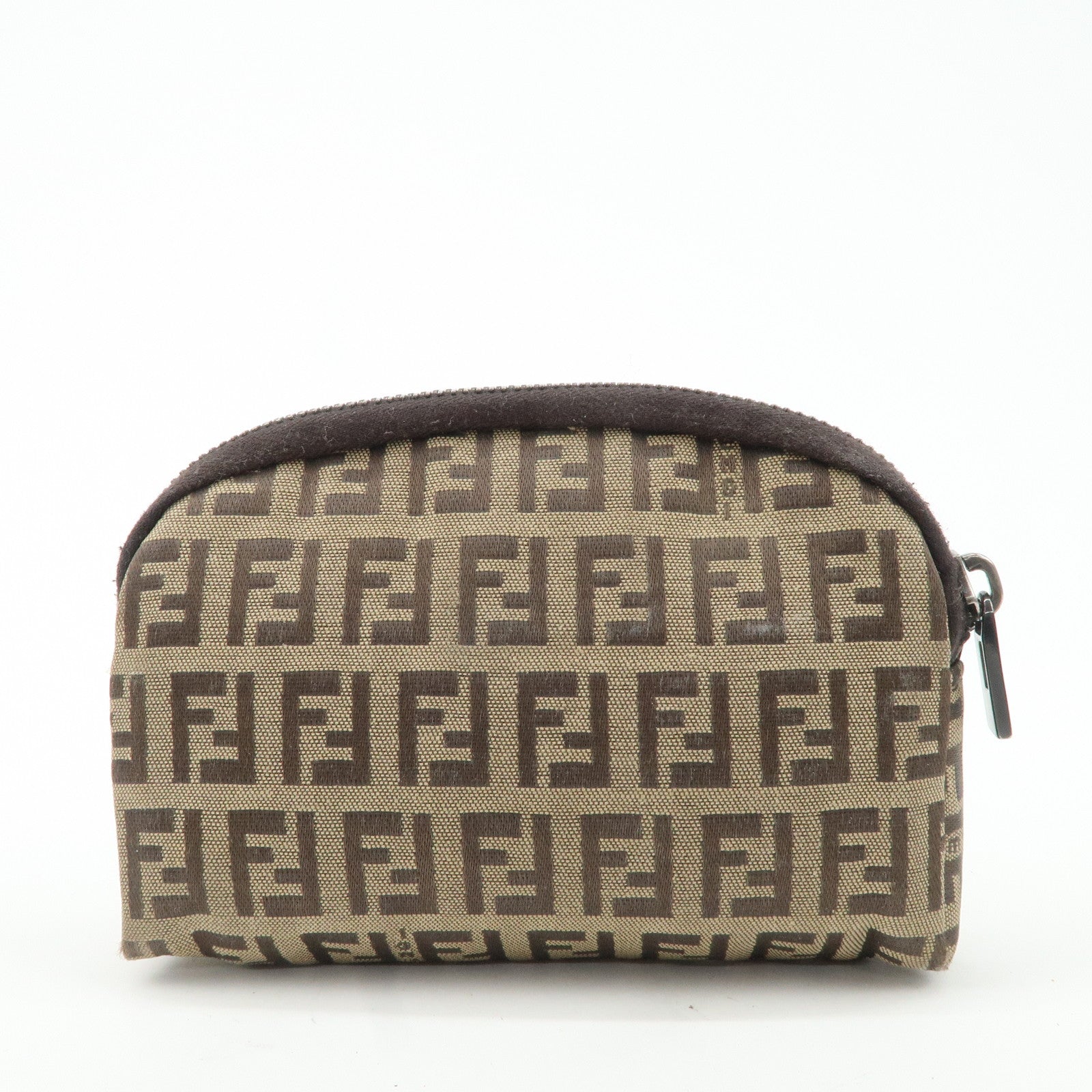FENDI Zucchino Canvas Mini Pouch Beige Dark Brown
