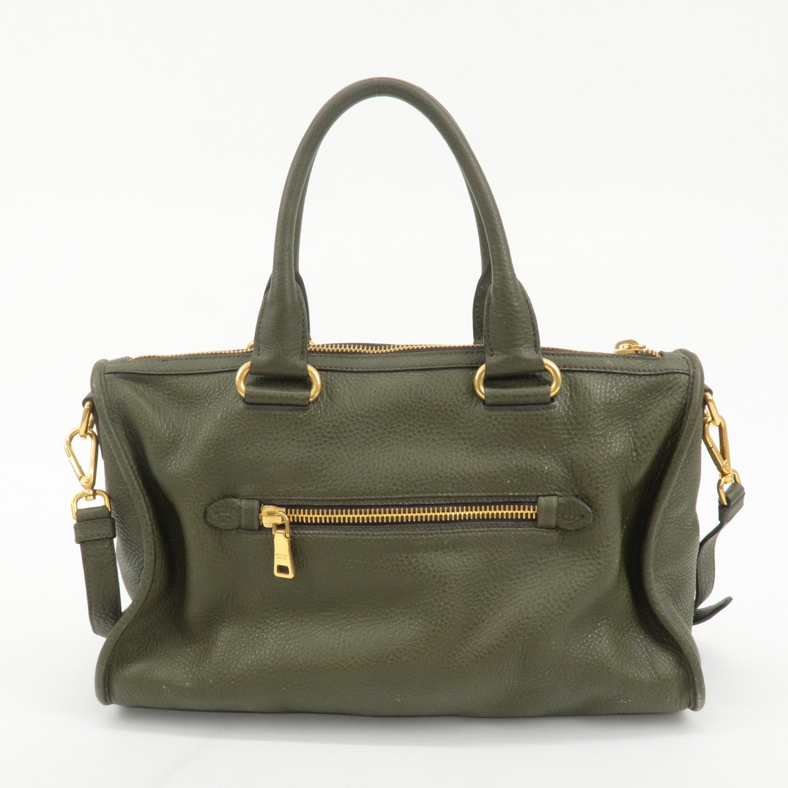 PRADA Leather 2Way Bag Hand Bag Shoulder Bag Khaki