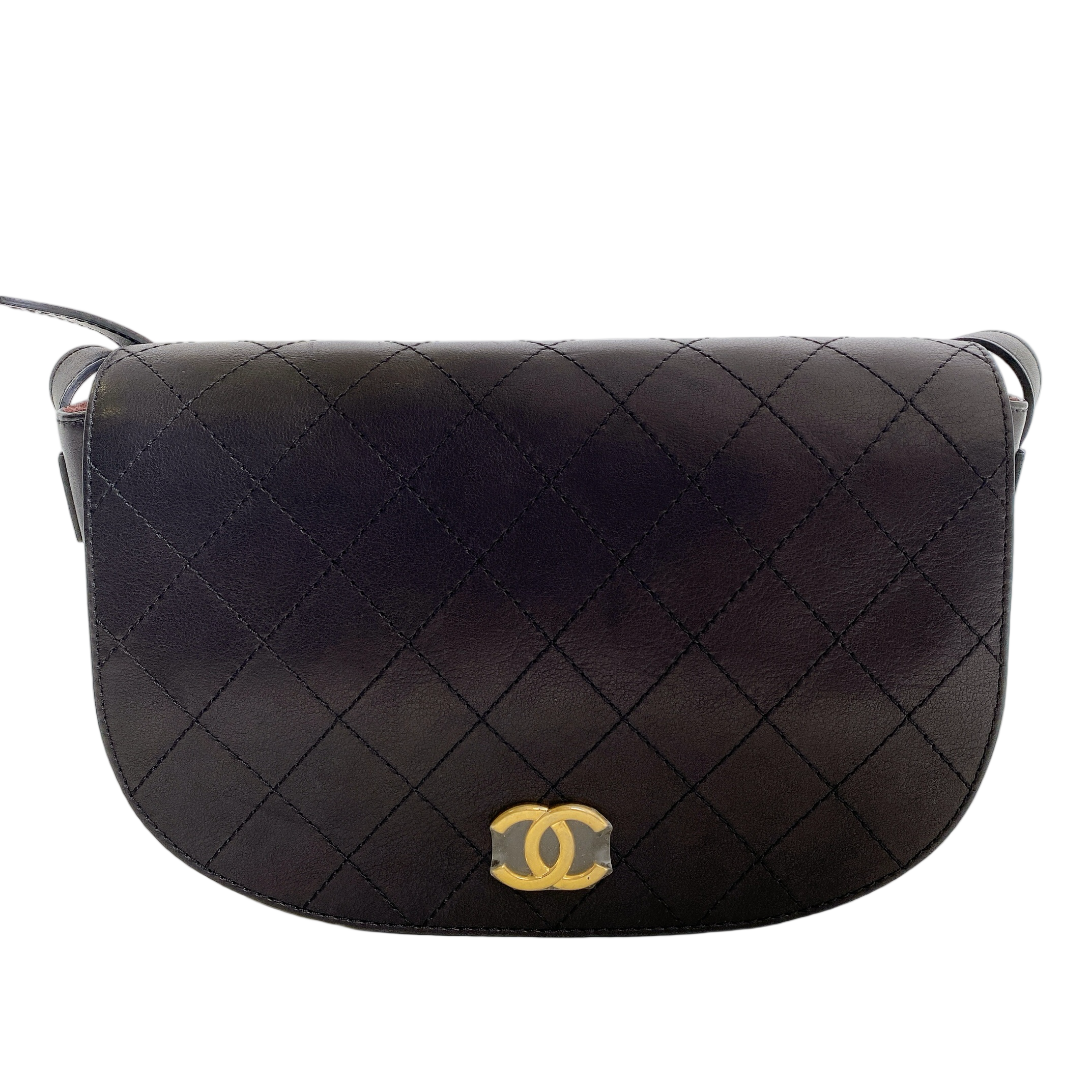 CHANEL CC BLACK SADDLE TYPE MESSENGER Handbag