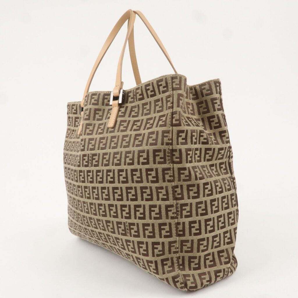 FENDI Zucchino Canvas Leather Tote Bag Beige Brown - Product Image 2