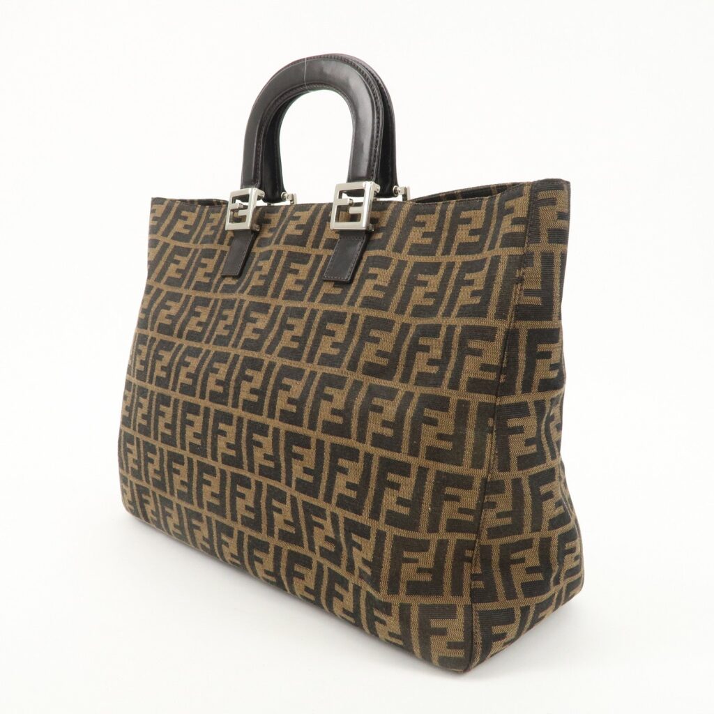 FENDI Zucca Canvas Leather Tote Bag Brown Black 26329 - Product Image 2