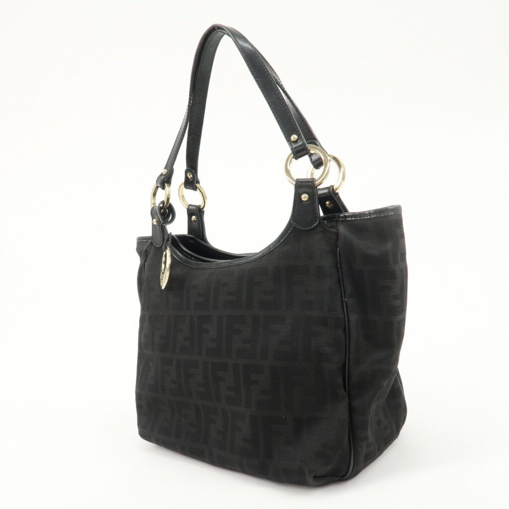 FENDI Zucca Canvas Leather Tote Bag Hand Bag Black - Product Image 2