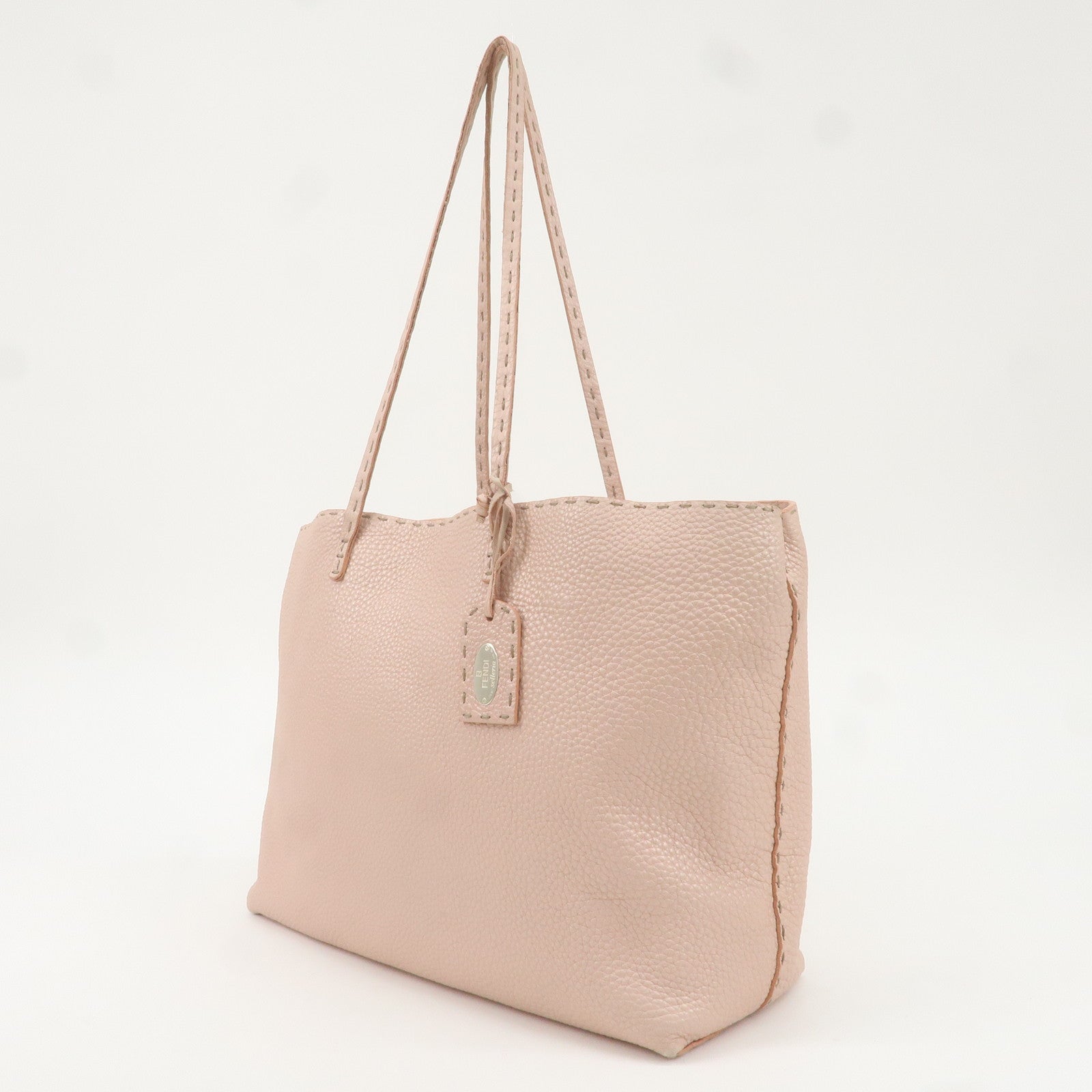 FENDI Selleria Leather Tote Bag Metallic Pink