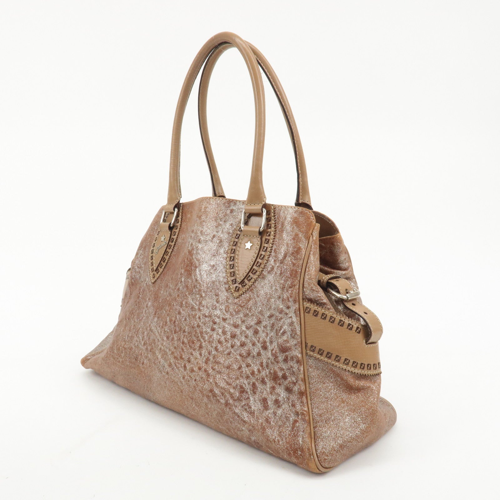 FENDI Ethnico Leather Tote Bag Shoulder Bag Beige