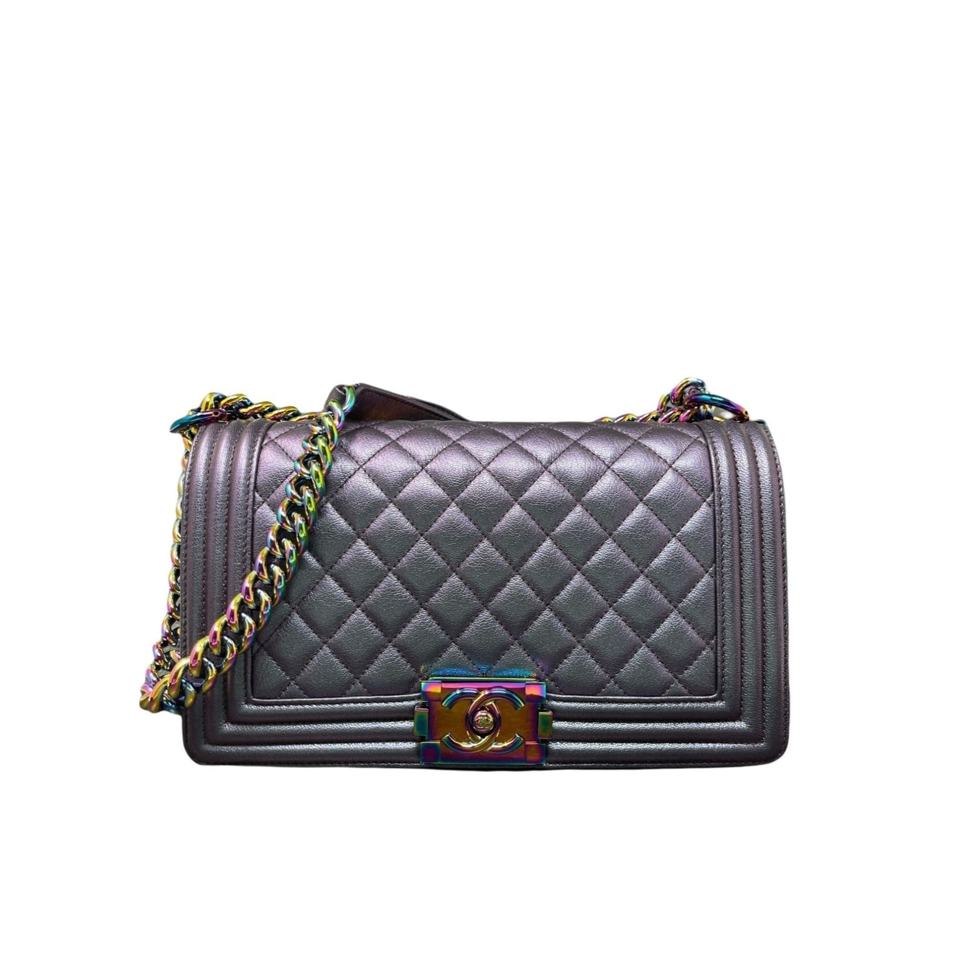 CHANEL Chanel Boy Flap Bag Quilted Iridescent Goatskin Old Medium – Purple