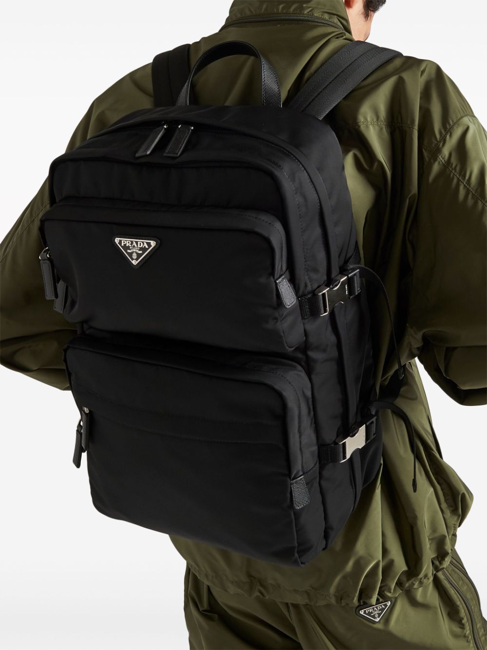 PRADA Eco-conscious Nylon and Leather Backpack – W 26.5 x H 45 x D 21.5 cm
