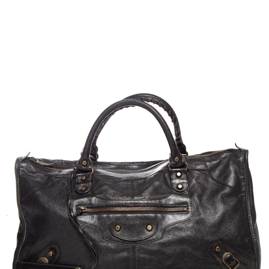 Balenciaga Black Leather Motocross City Bag Handbag | Studio Nafay