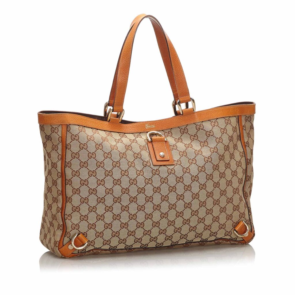 Gucci Brown Beige Canvas Fabric GG Abbey D Ring Tote Bag Italy - Product Image 2