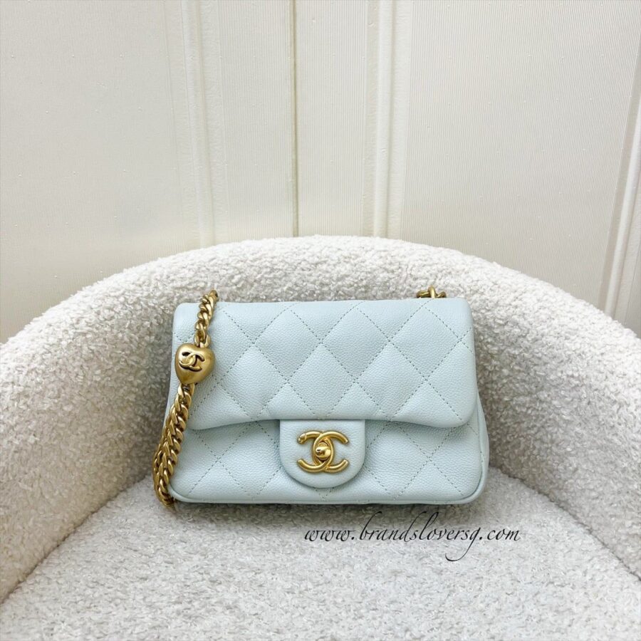 Chanel 24P Heart Adjustable Chain Small / Mini 19cm Flap Bag in Bluish Grey Caviar and AGHW | Studio Nafay