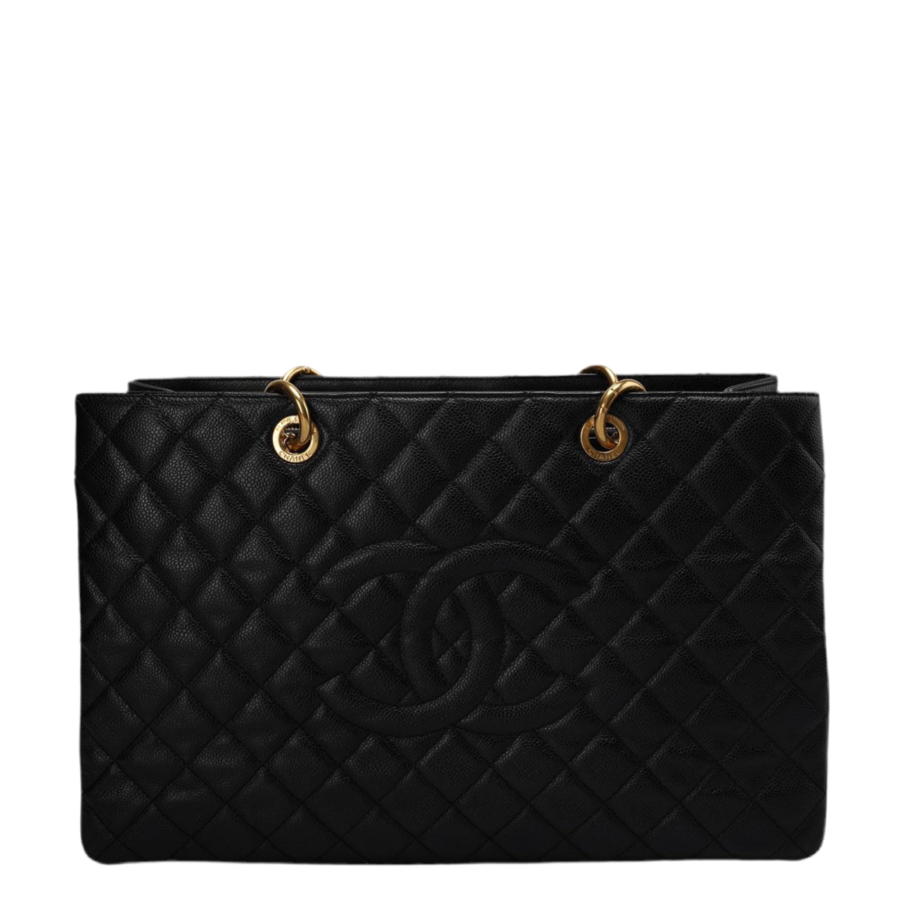 Chanel Large Black Grand Shopping XL GST Tote Bag In Caviar Leather With Gold Hardware | Studio Nafay