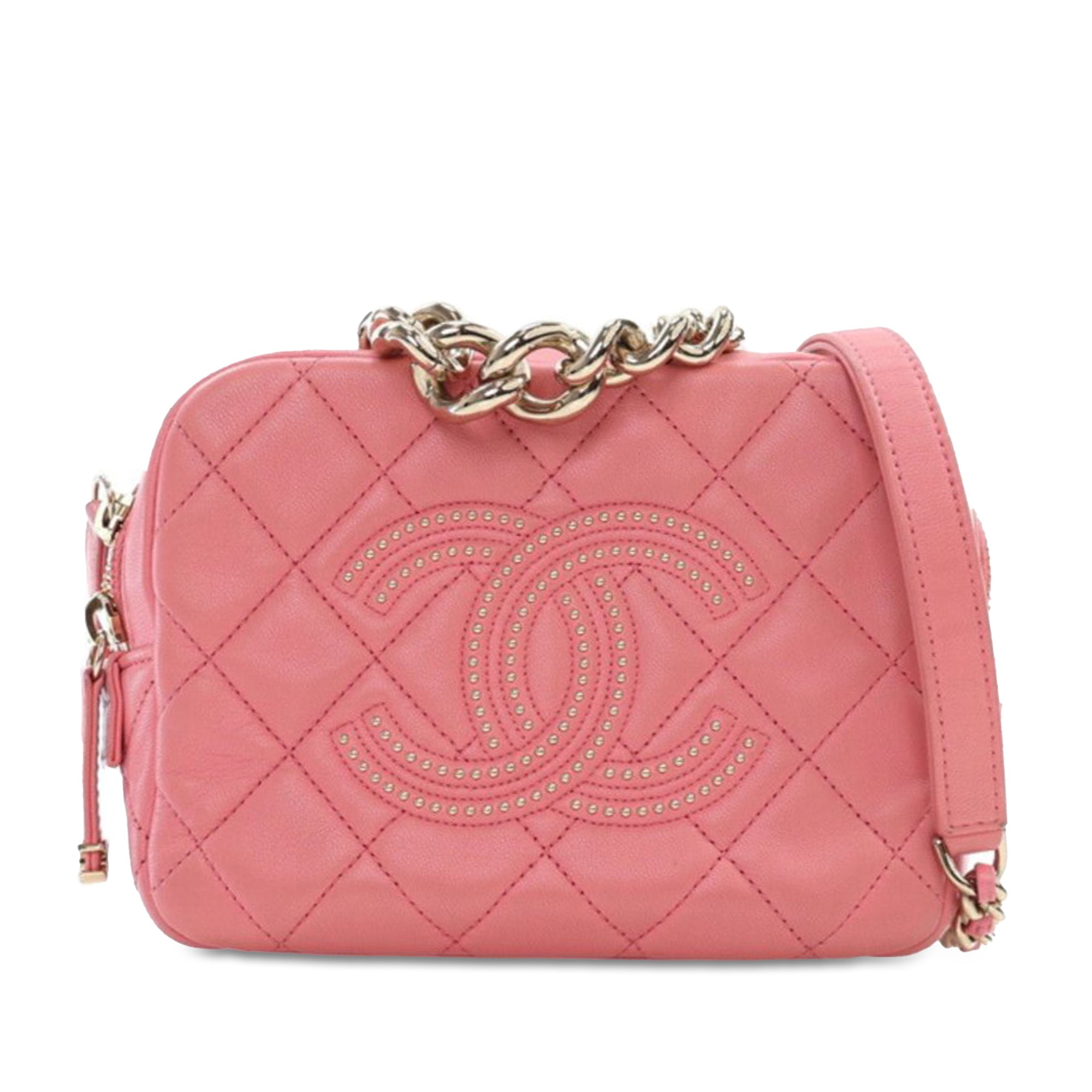 Pink Chanel Quilted Lambskin Studded Beauty Begins Camera Bag Satchel