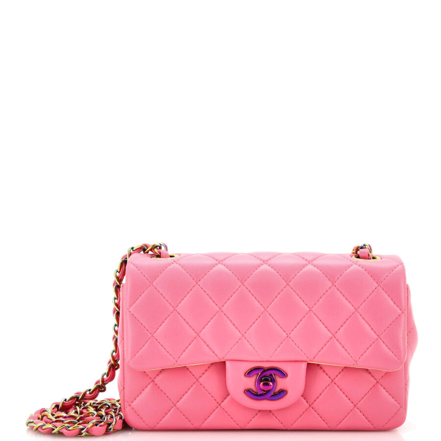 CHANEL Classic Single Flap Bag Quilted Lambskin with Rainbow Hardware Mini | Studio Nafay