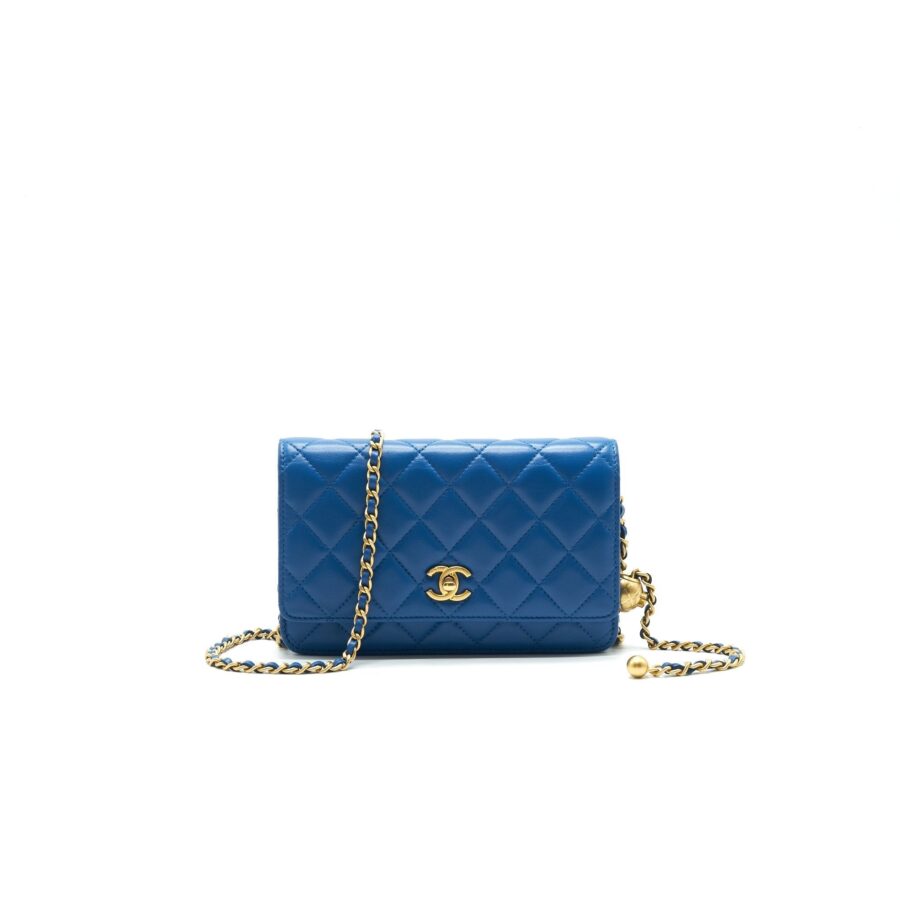 Chanel Lambskin Quilted CC Pearl Crush Wallet On Chain Blue with GHW Crossbody | Studio Nafay