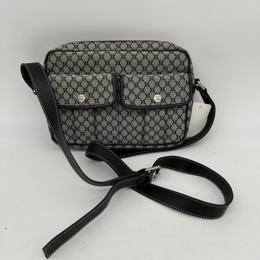 Celine Macadam Canvas Crossbody Bag Black Grey Medium | Studio Nafay