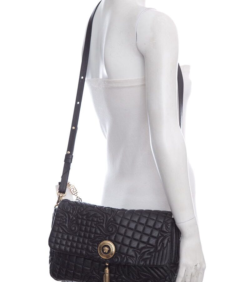 Versace Black Quilted Paisley Crossbody Handbag | Studio Nafay