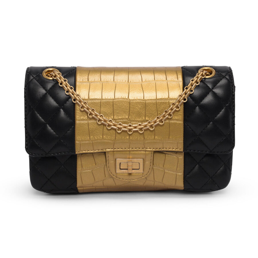 Chanel Black Lambskin Croc Embossed 2.55 Reissue 225 Flap Bag | Studio Nafay