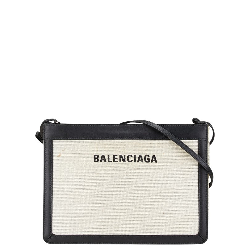 Balenciaga Canvas Leather Navy Pochette Crossbody | Studio Nafay
