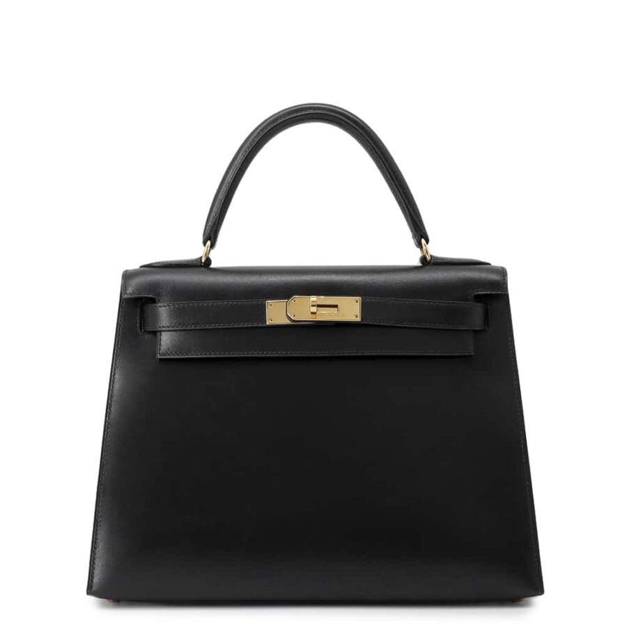 HERMES Kelly Sellier Black Box Calf Leather Size 28 | Studio Nafay
