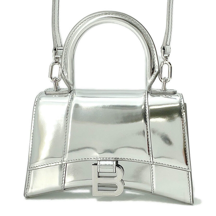 BALENCIAGA Hourglass 2wayBag Silver592833 Patent Leather Size XS | Studio Nafay