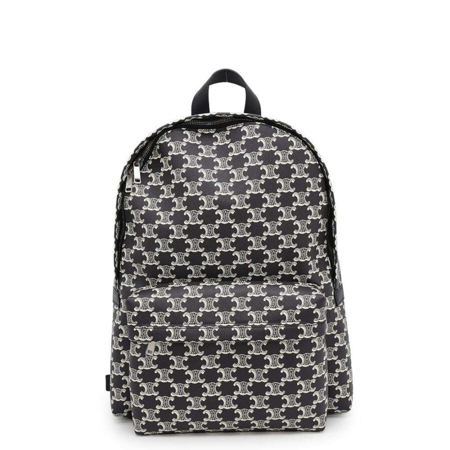 CELINE Triomphe Backpack Black/White188382FSZ PVC Coated Canvas Leather | Studio Nafay