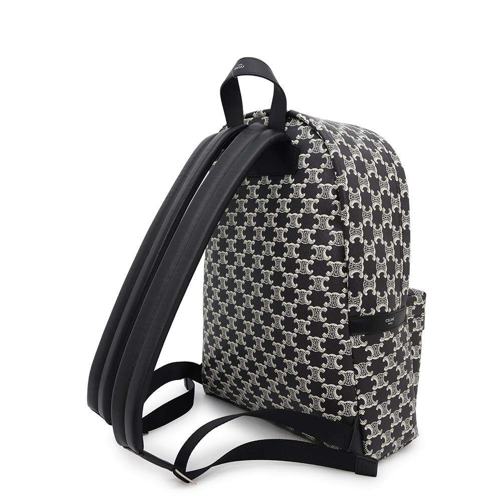 CELINE Triomphe Backpack Black/White188382FSZ PVC Coated Canvas Leather