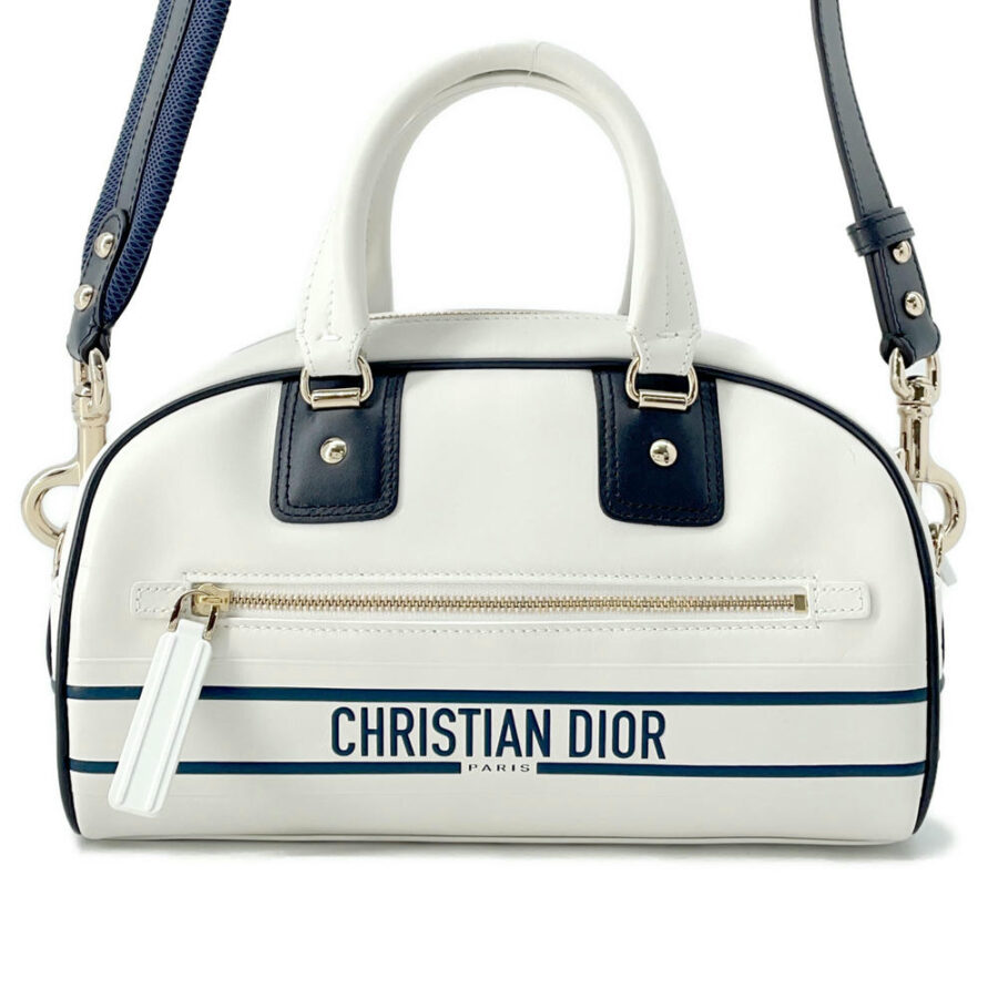 Dior Vibe 2WAY Bowling Bag White/NavyM6209OOBR Leather Rubber Size Small | Studio Nafay