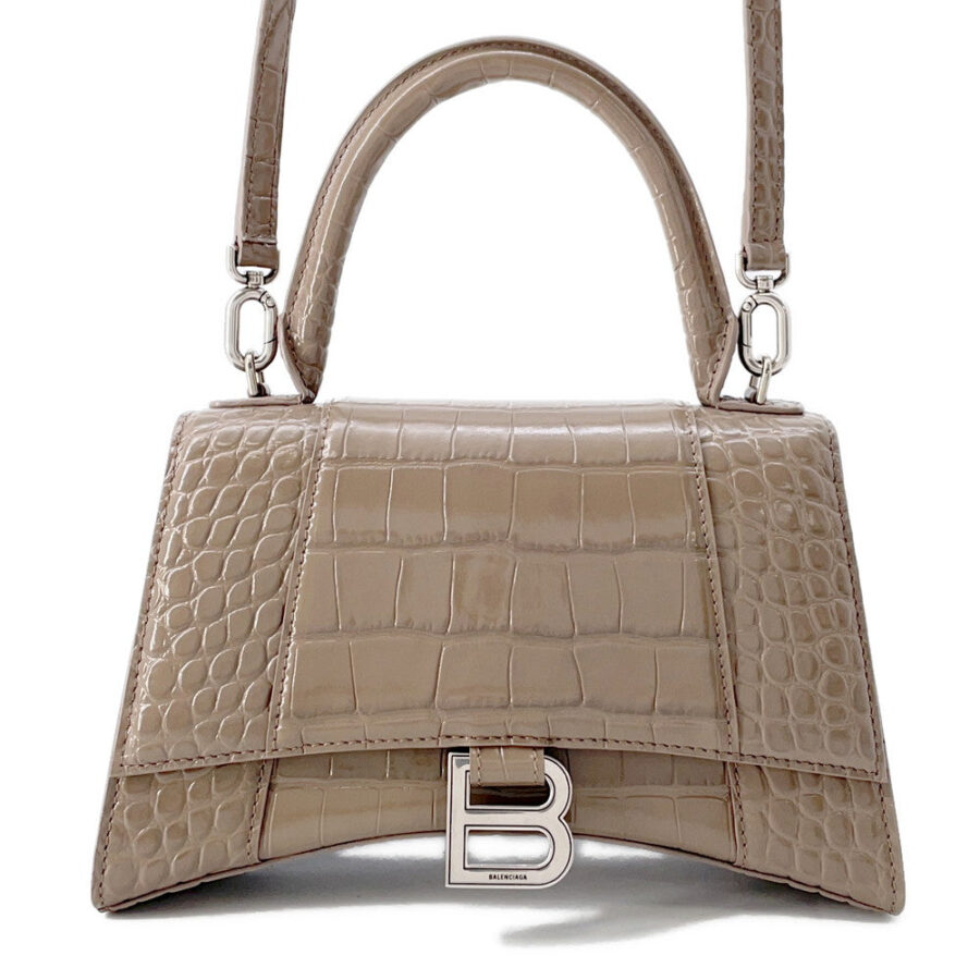 BALENCIAGA Hourglass 2WAY Bag Greige593546 Croco embossed leather Size Small | Studio Nafay