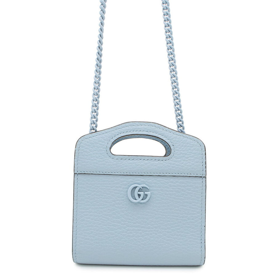 GUCCI ?Double G Compact Chain Wallet Light Blue701074 Leather | Studio Nafay