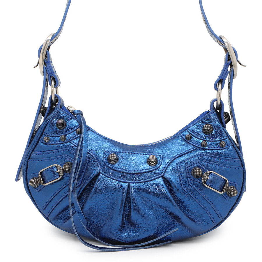 BALENCIAGA Luca Goal Shoulder Bag Metalic Blue671309 Leather Size XS | Studio Nafay
