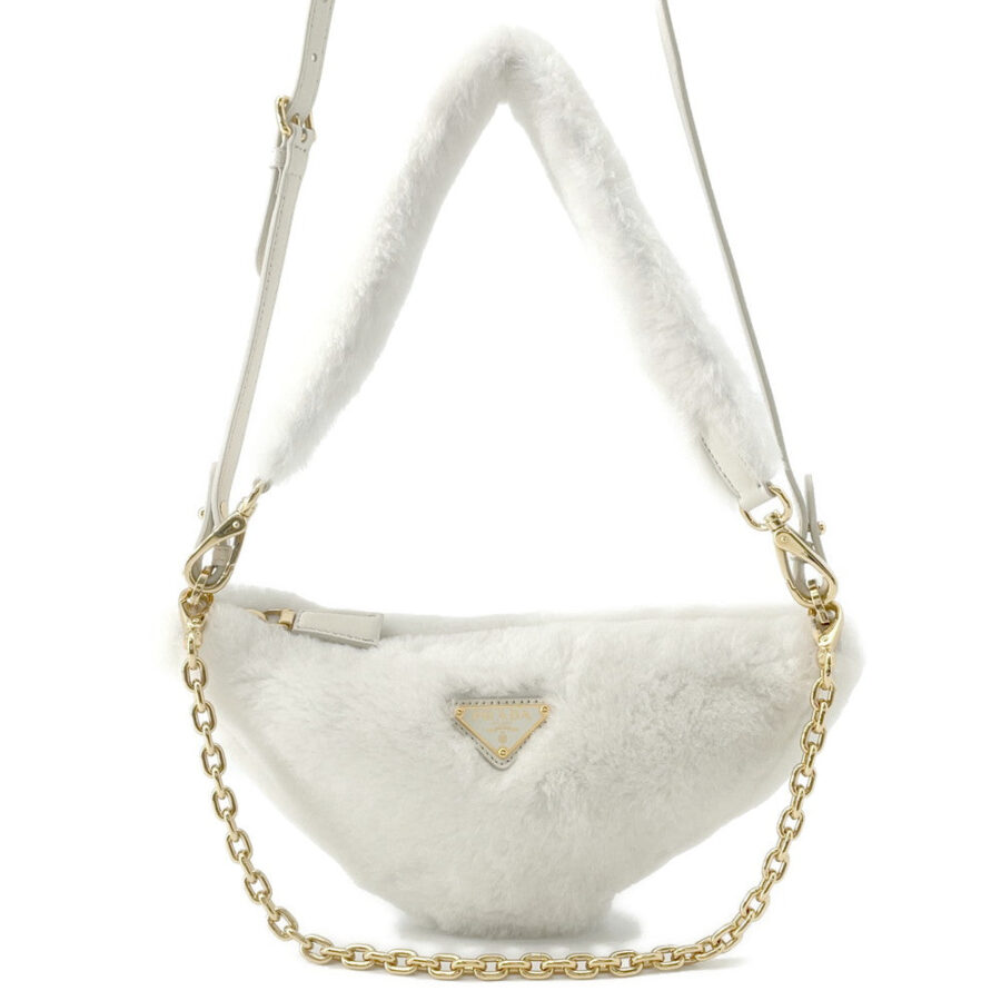 PRADA Triangle 2WAY Shoulder Bag White1BC543 Fur Leather | Studio Nafay