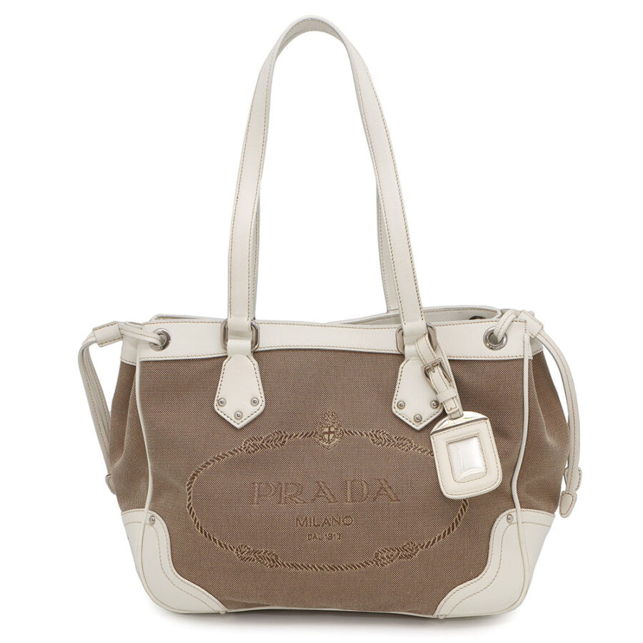 PRADA Logo jacquard handbag Beige/WhiteBR3417 Canvas Leather | Studio Nafay