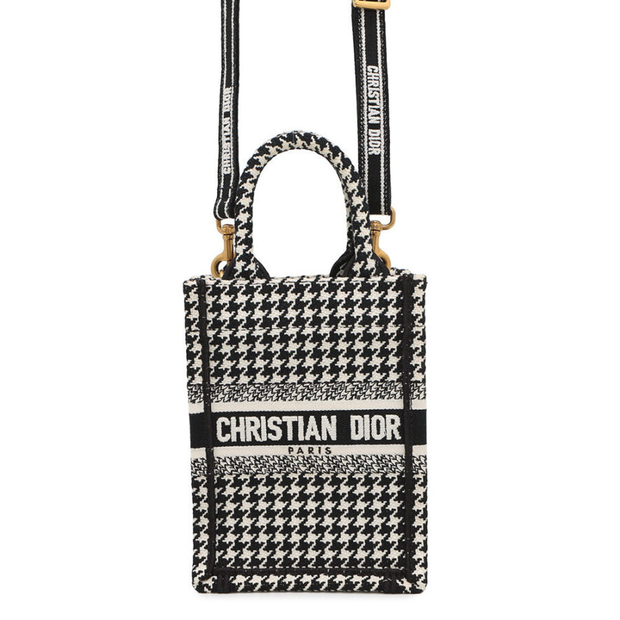 Dior Book Tote Mini Phone Bag Vertical Black/WhiteS5555CZAE Canvas | Studio Nafay