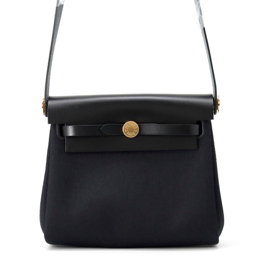 HERMES Herbag zip Black Toile H Viking Vache Leather Hunter Size Mini | Studio Nafay