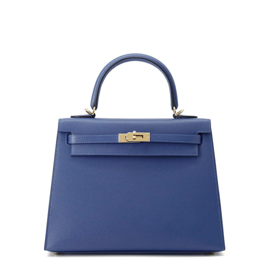 HERMES Kelly Sellier Blue Tie Veau Madame Size 25 | Studio Nafay