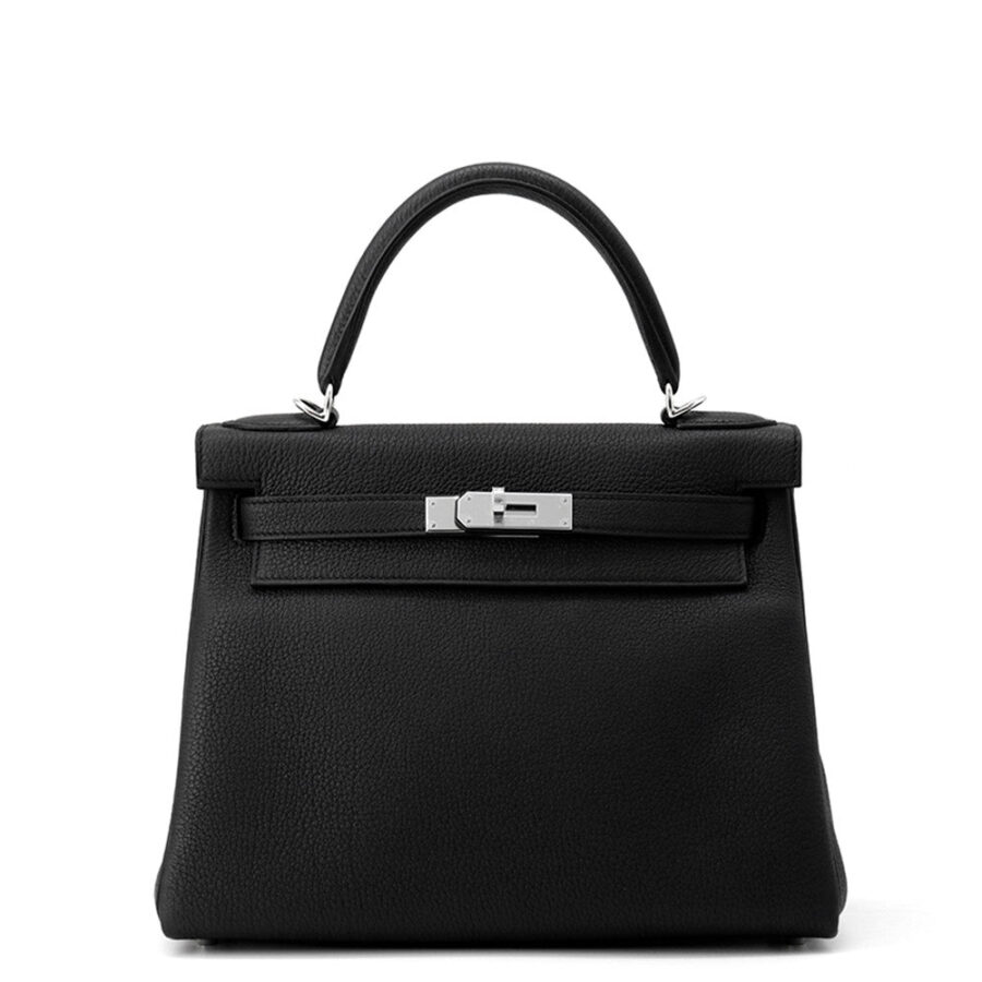 HERMES Kelly Retourne Black Togo Leather Size 28 | Studio Nafay