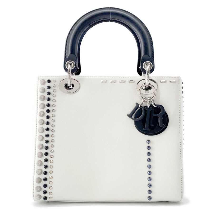 Dior Lady Dior White/BlackM0550PVBC Leather Rhinestone Size Medium | Studio Nafay