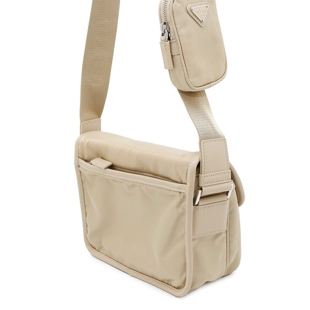 PRADA Re-Nylon xSaffiano Leather Shoulder Bag Beige2VD034 Nylon Leather