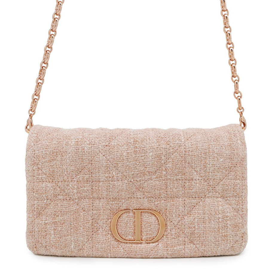 Dior Caro ChainShoulder Bag Pink Tweed | Studio Nafay