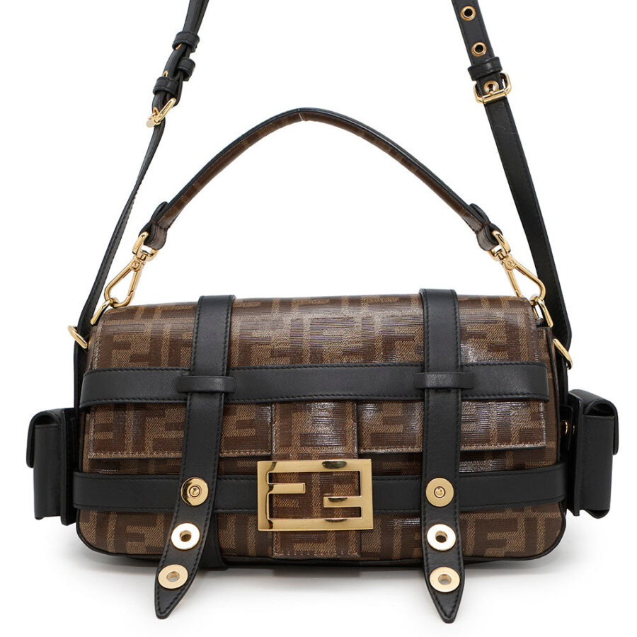 FENDI Flower Zucca Bucket Shoulder Bag Brown/Black8BR777 Leather coated Canvas | Studio Nafay