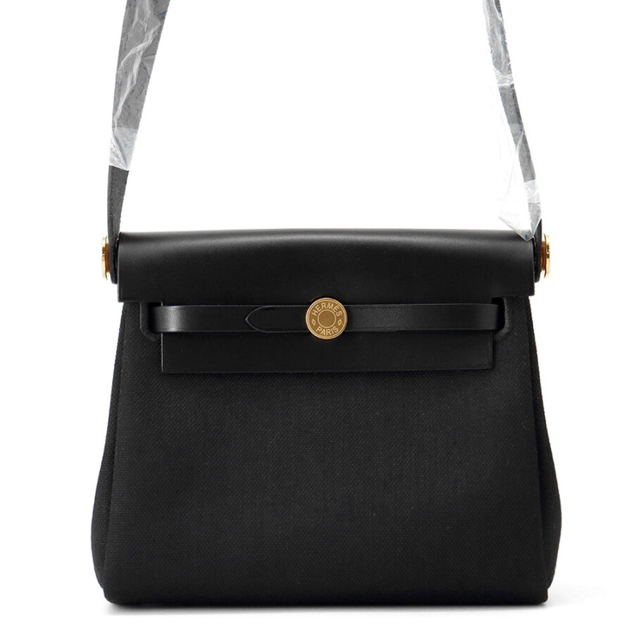 HERMES Herbag zip Black Toile Military Vache Hunter Leather Size Mini | Studio Nafay