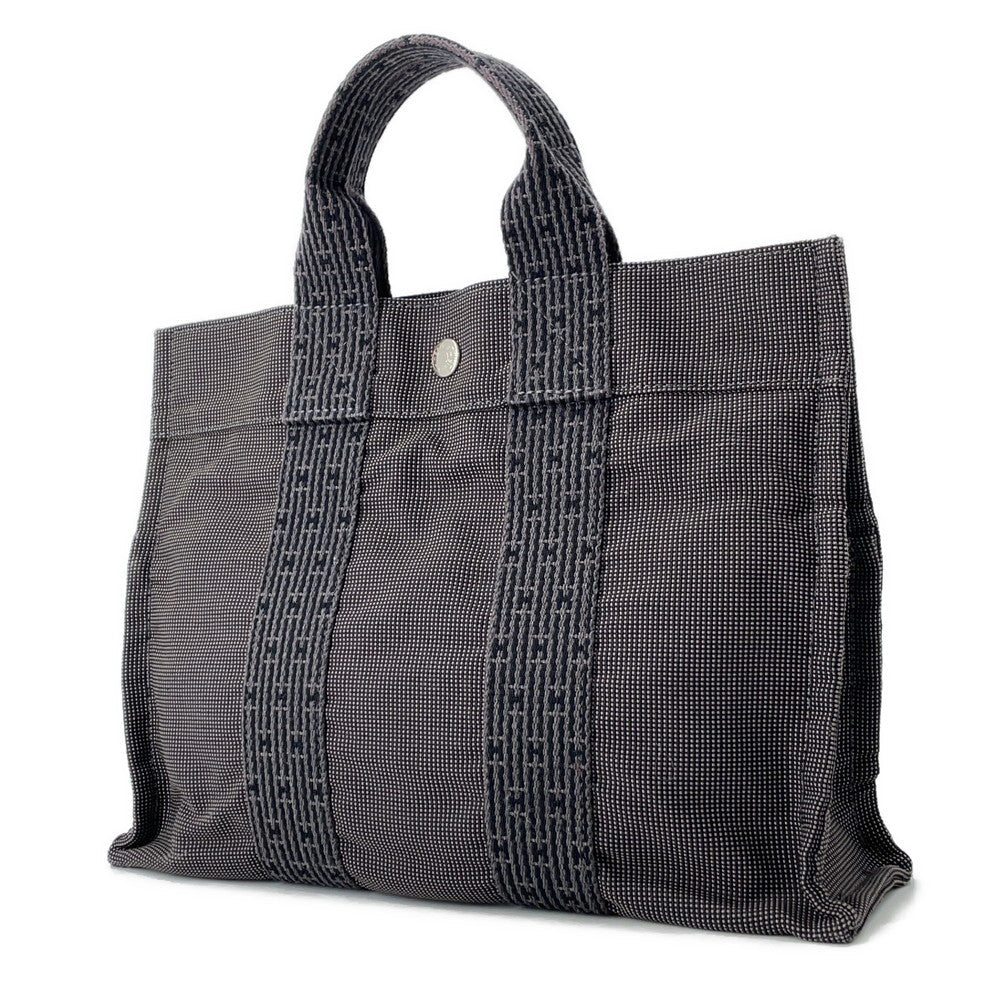 HERMES Her Line Tote Gray Nylon Canvas Size PM